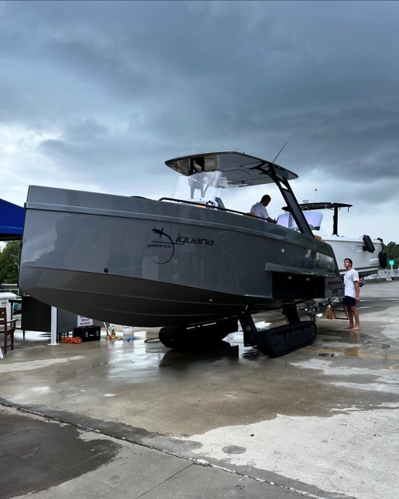 Yacht hauled out on stands at a Fort Lauderdale yard