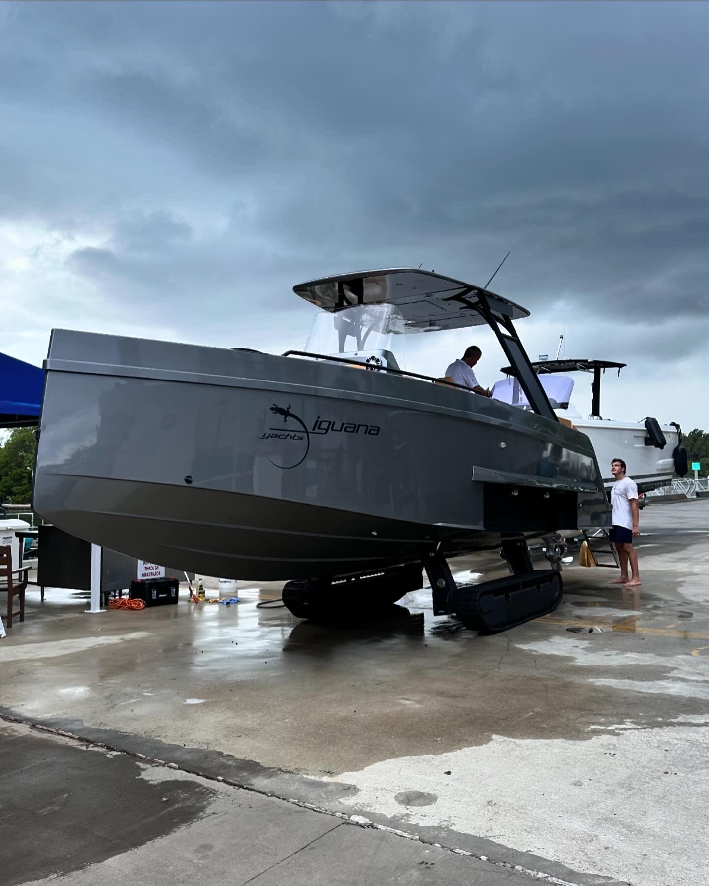 Yacht hauled out on stands at a Fort Lauderdale yard