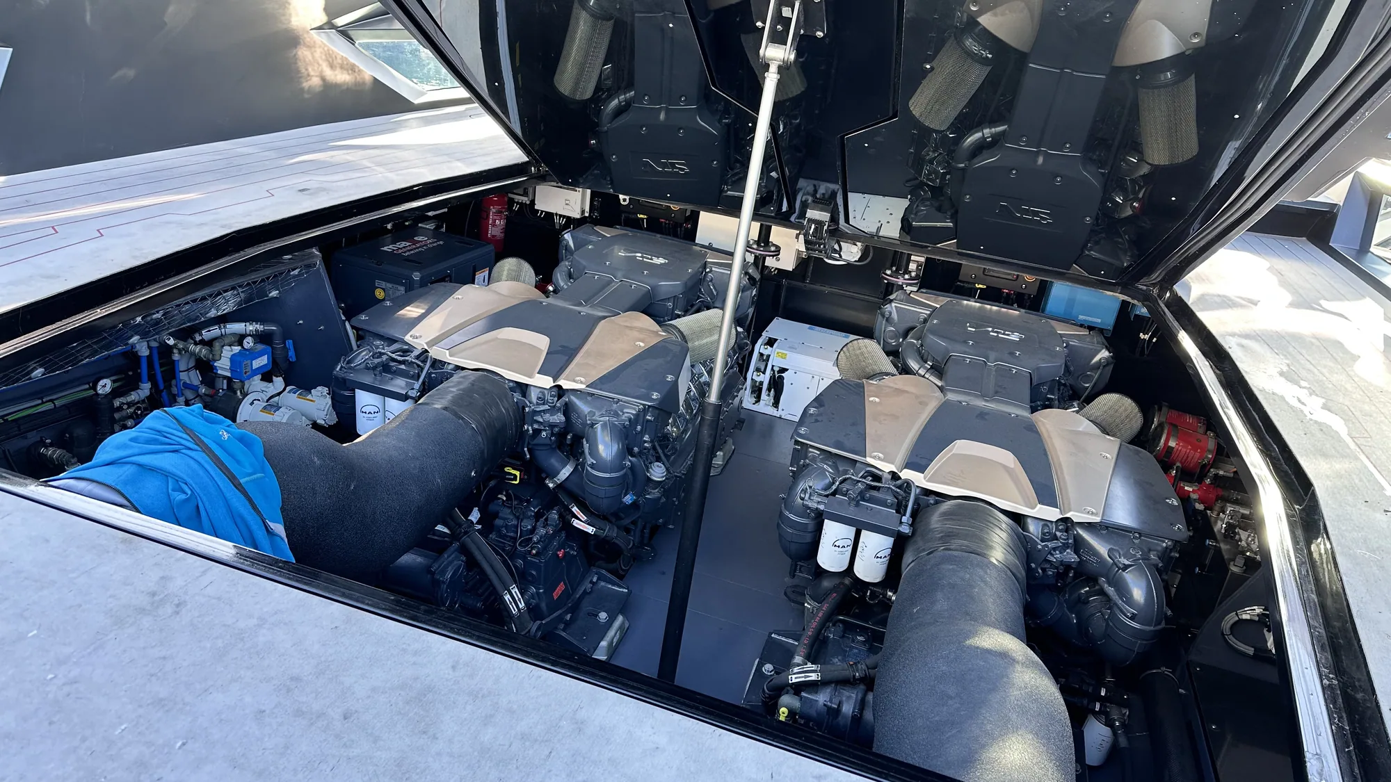 Outboard engines opened up for service